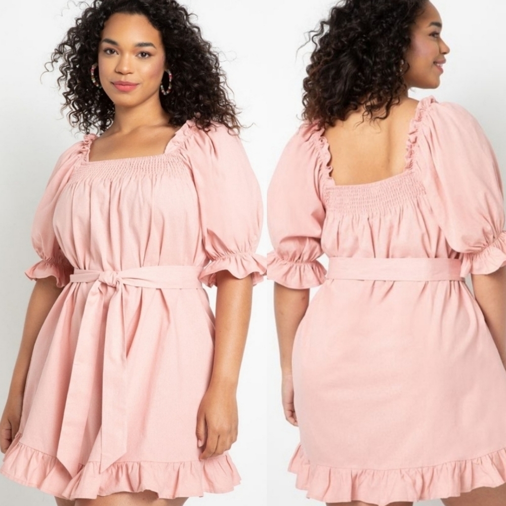 Eloquii Linen Blend Peasant Dress